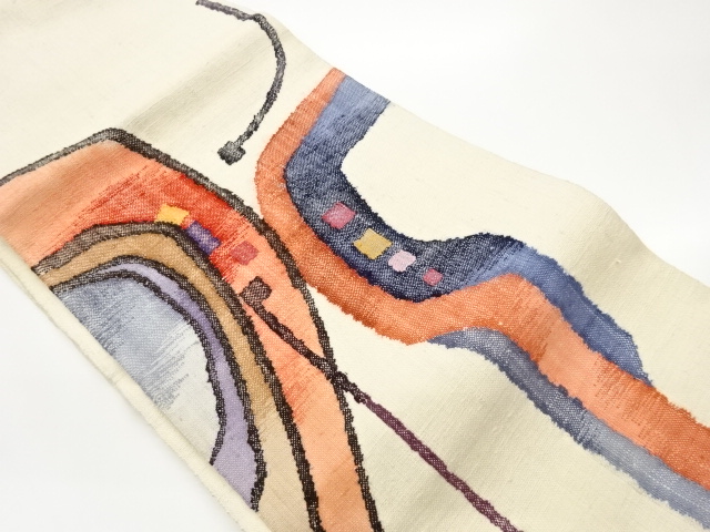 JAPANESE NAGOYA OBI / MAWATA TSUMUGI / WOVEN ABSTRACT